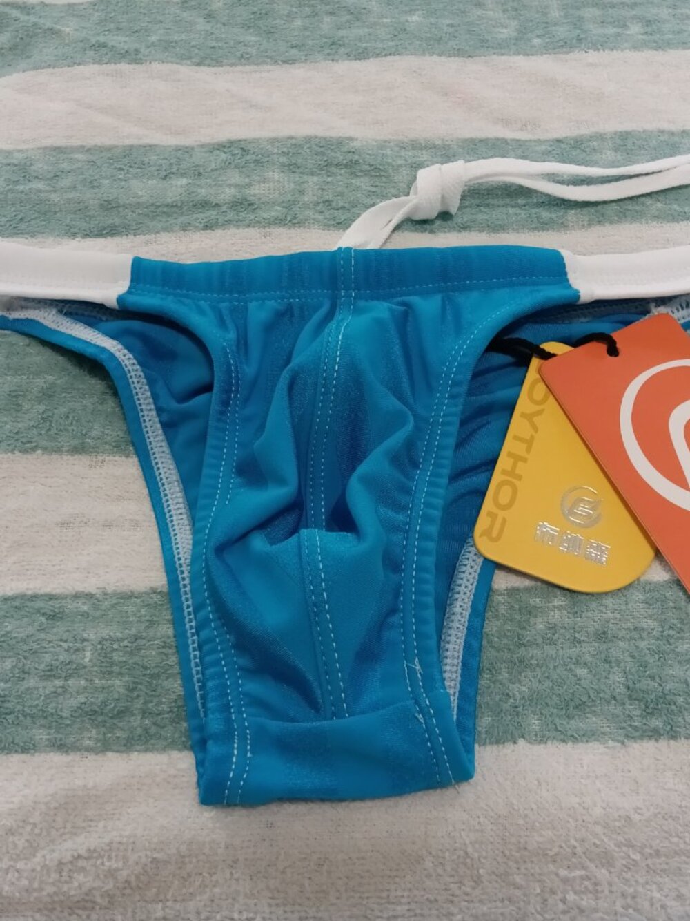 NWT CHEEKY "BOYTHOR" SWIM BRIEF, BLUE / WHITE, ASIAN SIZE "XL"